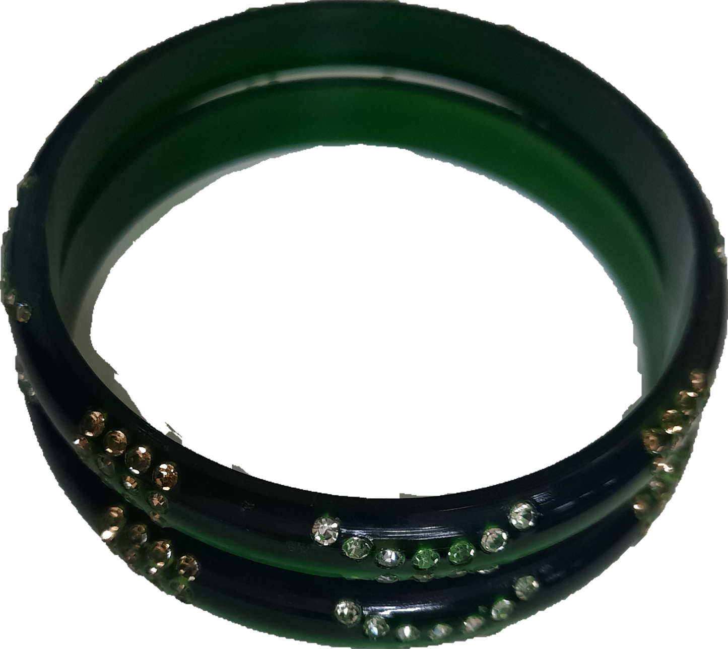 Fancy Green Bangles with Dimond 2Pc