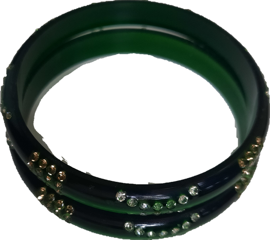 Fancy Green Bangles with Dimond 2Pc