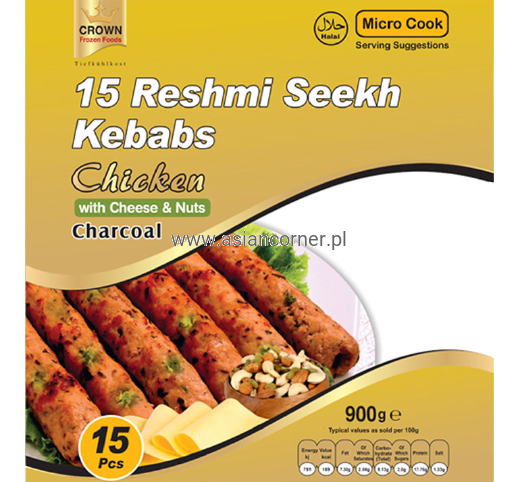 Frozen Crown Reshmi Meat Seekh Kebab (15 pieces) Charcoal 900gm - Only Berlin Same Day Delivery