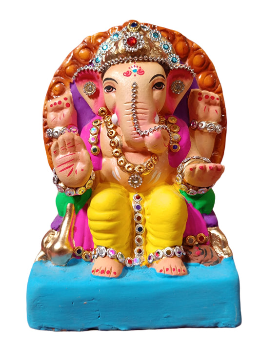 Ganesh Idol 6"  Home Visarjan Kacchi Mitti Ganesh (Eco Friendly -19) (Diamond)