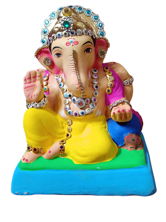 Ganesh Idol 6"  Home Visarjan Kacchi Mitti Ganesh (Eco Friendly -16) (Diamond)