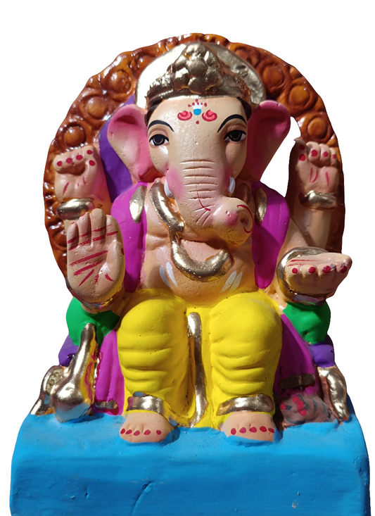 Ganesh Idol 6"  Home Visarjan Kacchi Mitti Ganesh (Eco Friendly -04) (COLOURED)