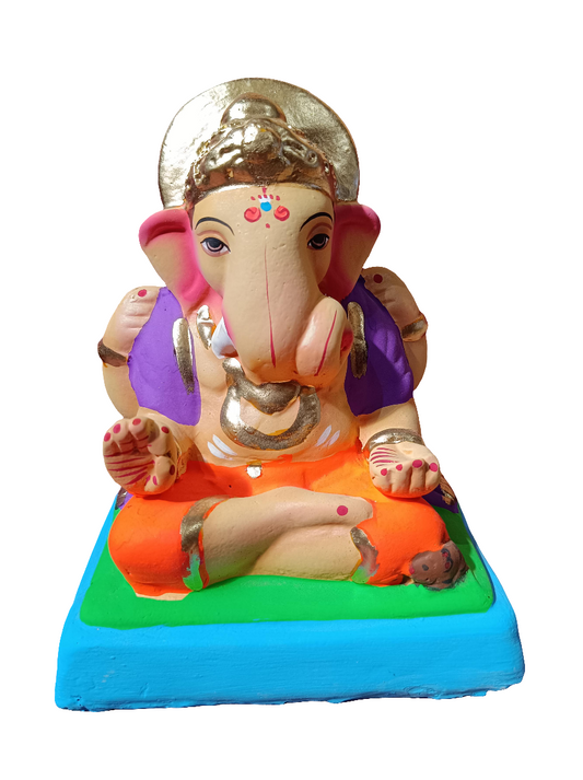 Ganesh Idol 6"  Home Visarjan Kacchi Mitti Ganesh (Eco Friendly -06) (COLOURED)