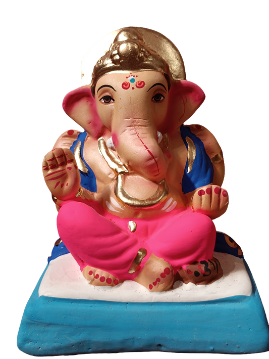 Ganesh Idol 6"  Home Visarjan Kacchi Mitti Ganesh (Eco Friendly -02) (COLOURED)