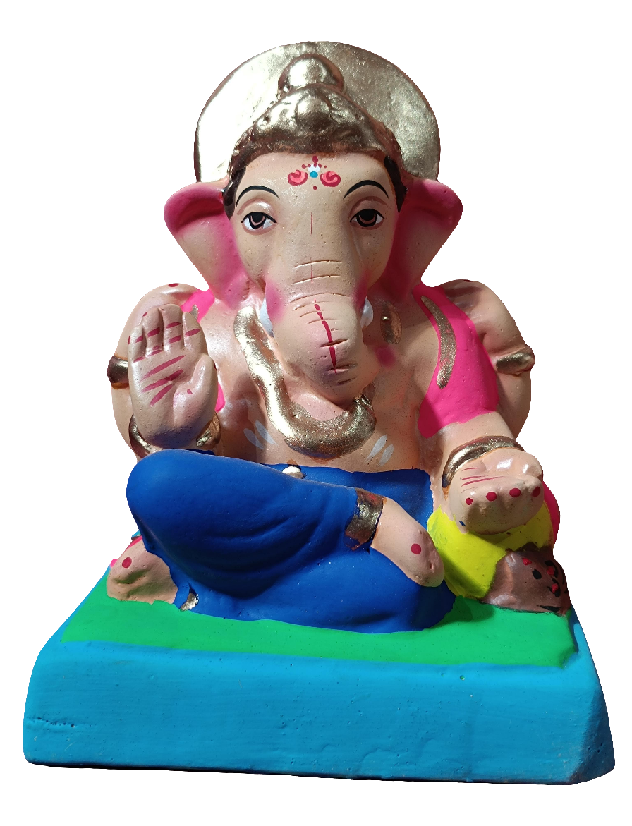 Ganesh Idol 6"  Home Visarjan Kacchi Mitti Ganesh (Eco Friendly -03) (COLOURED)