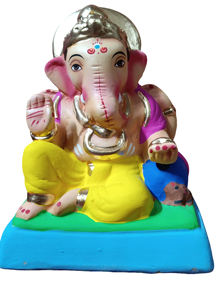 Ganesh Idol 6"  Home Visarjan Kacchi Mitti Ganesh (Eco Friendly -01) (COLOURED)