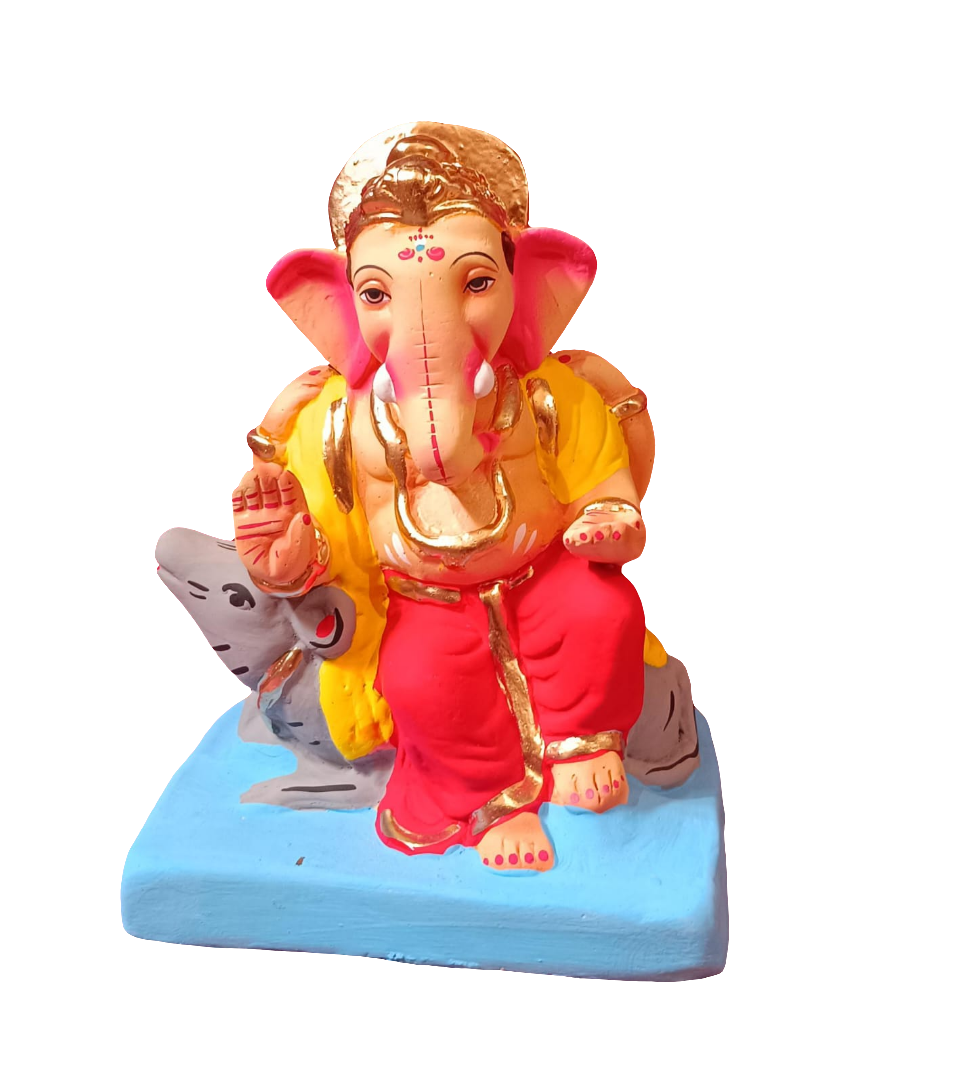 Ganesh Idol 6"  Home Visarjan Kacchi Mitti Ganesh (Eco Friendly -05) (COLOURED)