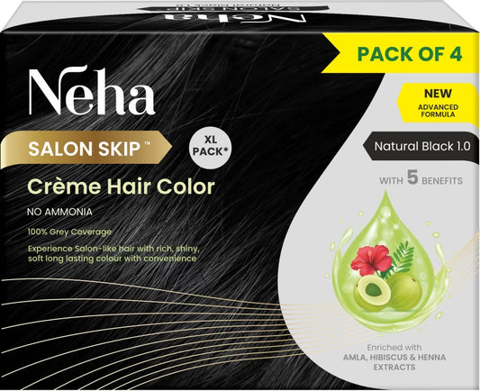 Neha Crème Hair Color - Natural Black 10gm (5g Extra)