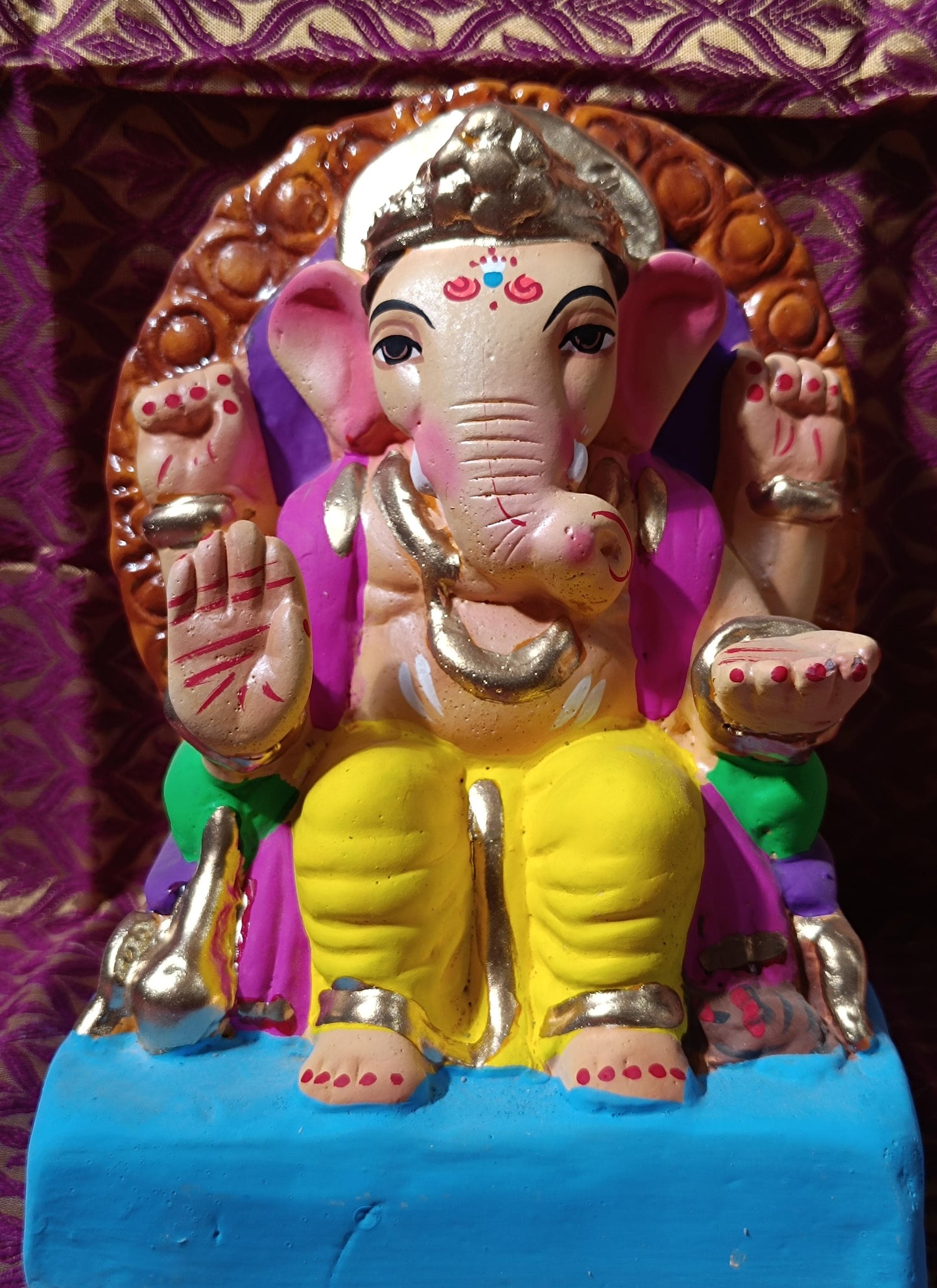 Ganesh Idol 6"  Home Visarjan Kacchi Mitti Ganesh (Eco Friendly -04) (COLOURED)