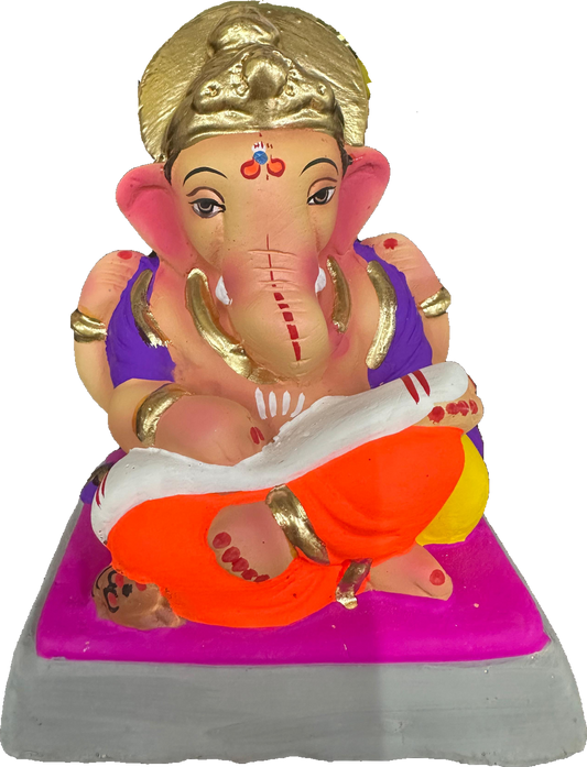 Ganesh Idol 6"  Home Visarjan Kacchi Mitti Ganesh (Eco Friendly -51) (COLOURED)