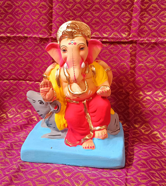 Ganesh Idol 6"  Home Visarjan Kacchi Mitti Ganesh (Eco Friendly -05) (COLOURED)