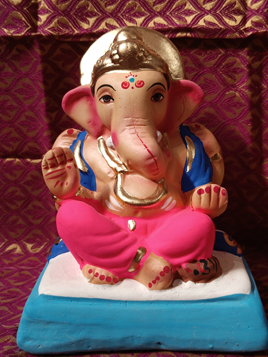 Ganesh Idol 6"  Home Visarjan Kacchi Mitti Ganesh (Eco Friendly -02) (COLOURED)