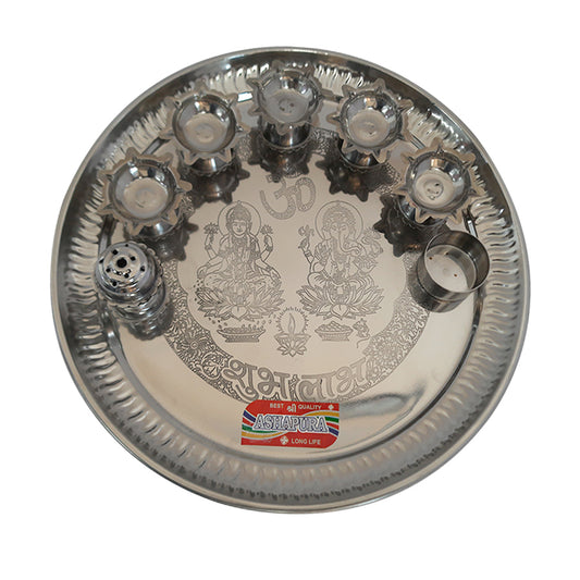 Pooja Plate with Agarbati Stand - Puja Thali